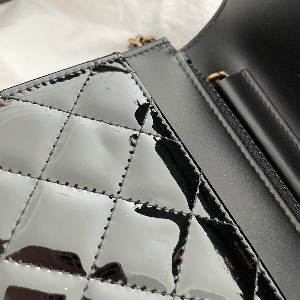 •SOLD to Fashionphile• CHANEL Patent Boy Wallet On Chain WOC Black - Picture 16 of 16